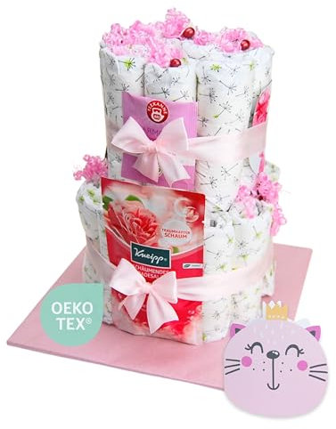 Windeltorte ® für MAMA & BABY [VERWÖHNEN] - Jungen & Mädchen - Neutral Unisex - Geschenk zur Geburt - Baby Party - Babyshower - Pullerparty - Babyartikel - Windeln - Geschenkkorb - Torte kaufen