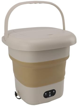 Sorandy Zusammenklappbare Waschmaschine, Tragbare Mini-Eimerwaschmaschine, 9-Liter-Waschmaschine Tiefenreinigende Unterwäsche-Eimerwaschmaschine für Wohnungen Camping Reisen (Khaki)