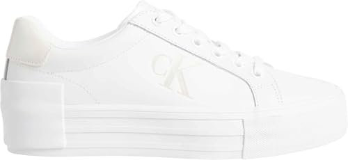 Calvin Klein Damen Vulcanized Sneaker Flatform Low aus Leder, Weiß (Bright White/Creamy White), 39