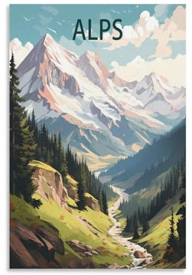 BaHeLs Alpen Schweiz Vintage-Reiseposter Baum, 30 x 45 cm, Leinwand-Kunstdruck, Gemälde für Wanddekoration, Wohnzimmer, Schlafzimmer