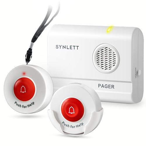 SYNLETT Pflege Pager mit 2 Rufknöpfen Kabelloses Rufsystem für Senioren Altenpflege und betreutes Wohnen Notrufhilfe auf Knopfdruck