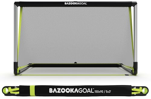 BazookaGoal Pop-Up-Tor aus Aluminium, solider Rahmen, zusammenklappbar, Mini-Fußballtor für Kinder und Erwachsene, tragbarer Torpfosten, einfach aufzubauen und stabil