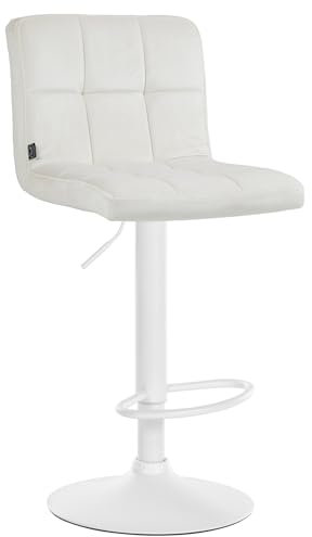 CLP Design Barhocker Peru Samt I Höhenverstellbarer Drehstuhl Mit Gestepptem Polster I Komfort Thekenhocker Mit Fußstütze Und Metallgestell, Farbe:Creme, Gestell Farbe:weiß