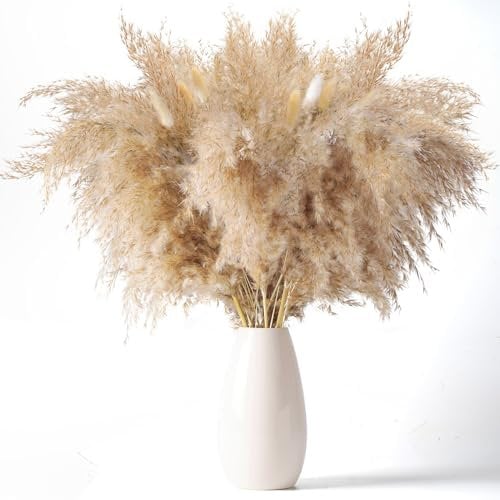 KAOHONG 60cm Fluffy Tall Pampas Grass Large and Bunny Tails Bouquet for Wedding and Boho Home Décor 50 Pcs, 255/