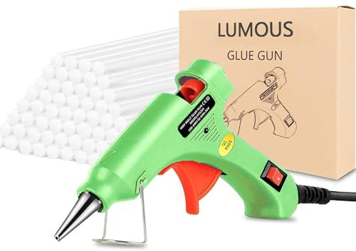 JANNGII Hot Glue Gun 20W, UK Plug Mini Heats Up Glue Gun for Crafts, Hobby, Home Repairs, Fabric, Wood, Glass, Card, ON-Off Switch for DIY Arts (GlueGun Green 20w)