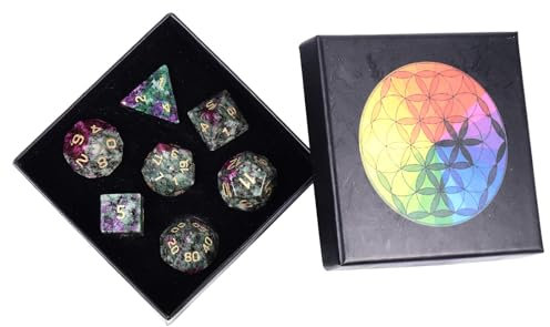 Nupuyai Rubin in Fuchsit Stein Polyedrische Würfel Edelsteine Set, 7 Stück Heilsteine Set Tischspiele für Dungeon and Dragons Würfel DND RPG MTG Würfelspiel Geschenk