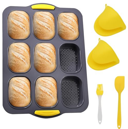 Molde de silicona para panecillos, antiadherente, resistente al calor, para pan casero, molde de silicona para baguettes, pan integral, perritos calientes, apto para lavavajillas y microondas (1)