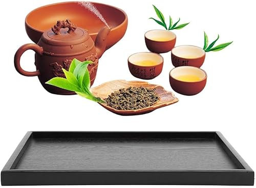 Bandeja de Madera Negra, Bandeja Rectangular Antideslizante, Forma Rectangular, Bandejas Bar, Tabla Servir, para té, café, Aperitivos, Comidas, Platos, Camareros, Gastronomía