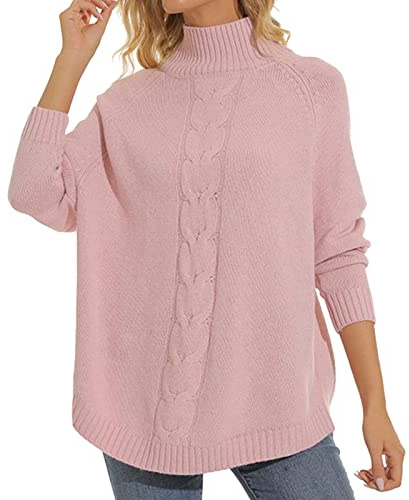 SRTUMEY Suéteres de cuello vuelto para mujer, a la moda, de otoño, de gran tamaño, casual, de punto, cuello alto, informal, talla 3XL, suéter para mujer