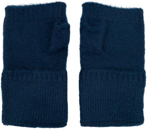 styleBREAKER Damen Fingerlose Strickhandschuhe Einfarbig mit Bund, warme Winter Handschuhe 09010052, Farbe:Dunkelblau