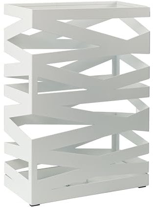 Dönges Premium Regenschirmständer Maxi aus Metall mit Abtropfschale und Haken - Platzsparend 34x14x46 cm - Elegantes Weiß - Ideal als Dekoration für Eingang & Flur