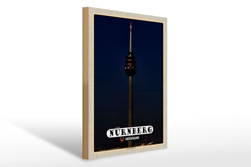 Femer Holzschild Städte Nürnberg Fernmeldeturm Gemälde 30x40cm