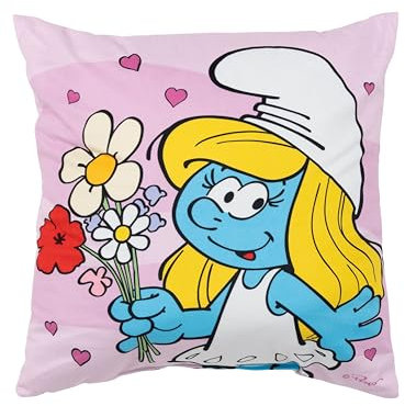United Labels Die Schlümpfe Kissen, Kopfkissen 40x40 cm, Rosa, Sofakissen Schlumpfine, Dekokissen für Fans