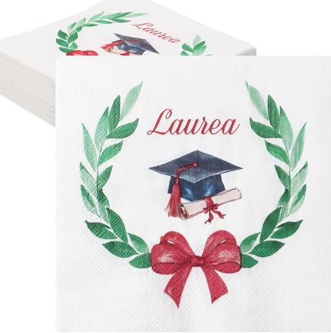 40pz Tovaglioli di Carta Laurea 33 * 33cm Tovaglioli Laurea Decorativi Stampa Corona Alloro Decorazione Festa Laurea per Tavolo Gadget