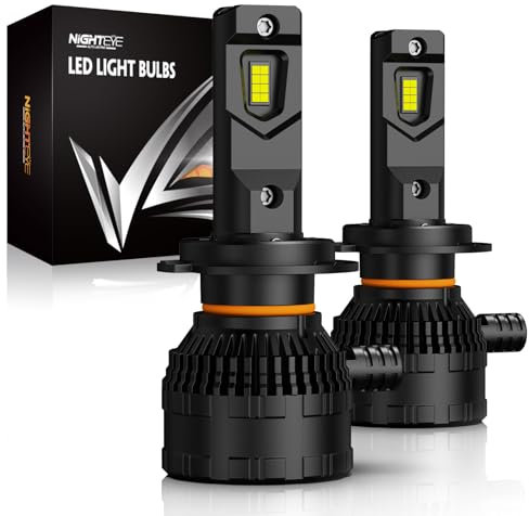 NIGHTEYE H7 LED Headlight Bulbs - 42000LM 200W H7 Headlight Bulbs with Fan, 800% 6500K White Light LED Bulbs, Pack of 2