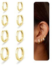 Nelytiya 4 Paar Kleine Creolen Silber 925 Für Damen Hypoallergen 18k Creolen Gold Cartilage Ohrringe Set Für Mehrere Piercings 6/8/10/12mm