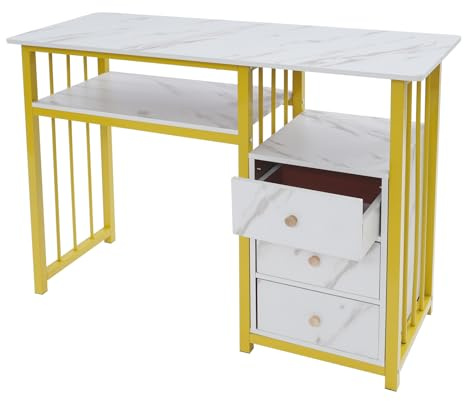 HPDTZ Nageltisch, Nagelschreibtisch Manikürtisch mit 3 Schubladen Marmor Design für Nagelstudio Friseursalon Arbeitsfläche 100 cm für Aufbewahrung und Organisation