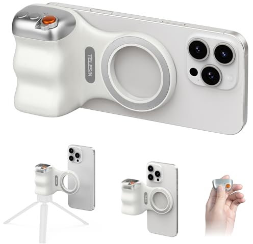 Magnetic Phone Camera Grip, Smartphone Shooting Holder Selfie Handle Snap with Wireless Shutter Button Remote for iPhone 16 15 14 13 12 Pro Max Android Cellphone Vlog Video Photography(White)