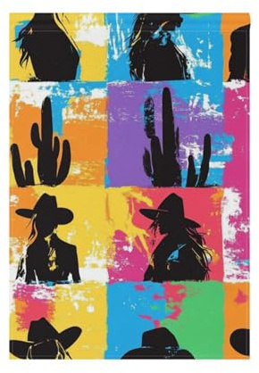 Cowgirl-Cowboy-Kaktus-Set, Urlaubsflaggen, buntes Banner für Veranda, Dekoration, 71 x 101 cm, doppelseitig
