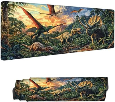 Mouse Mat Green Mouse Pad Large 70 x 40 cm XXL Mousepad with Stitched Edges and Non-Slip Rubber Base Keyboard Desk Pad, Improves Speed and Precision Gaming Mousemat Dinosaur, Home Office Decor H-5698