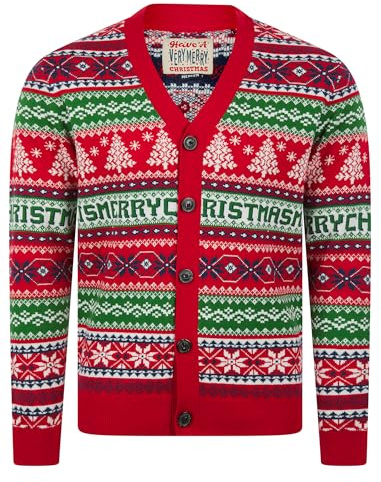 Tokyo Laundry Men's Novelty Nordic Fair Isle Style Christmas Cardigan | Smooth non-itch knit, button fasten