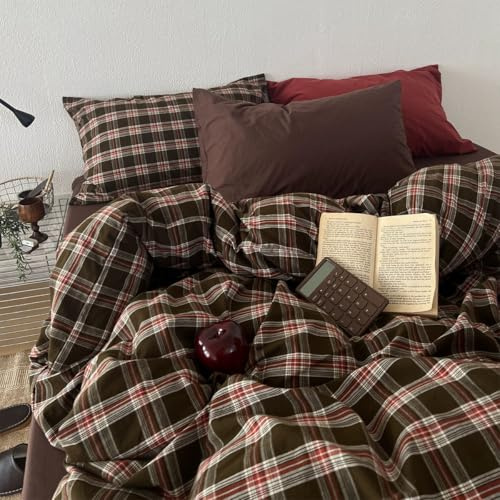 Sedefen Housse de Couette 240x260 à Carreaux Rouge Vert Vichy Parure de Lit | 2 Personnes Adulte Sets de Housse de Couettes Linge de Lit en Microfibre avez Fermeture Éclair et 2 Taies d'oreiller 65x65cm