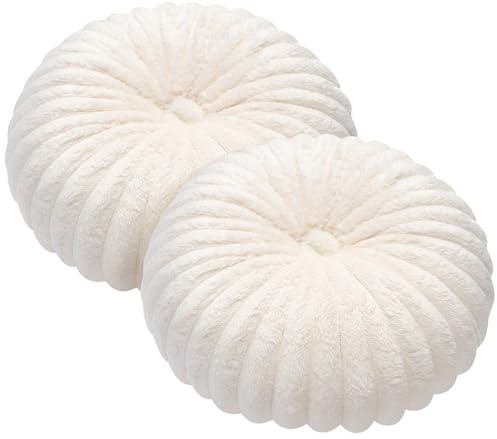 M.J COMFY-LIFE 2pcs 13.8 Inch Round Velvet Throw Pillow for Couch, Pumpkin Pleated Floor Cushion for Sofa, Chair, Bed, Car, Home Decor Decorative Pillow
