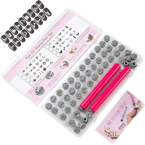 48 pièces stylos de tampon d'art d'ongle différents modèles tampons 'art 'ongle avec pointe de stylo en silicone fleur papillon rose kit 'estampage bricolage pour femmes, décoration jardin