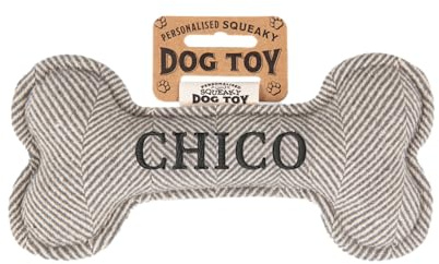 History & Heraldry Personalisiertes Quietschendes Hundespielzeug, Knochen Form, mit `Chico` Aufschrift, Stoffspielzeug für Hunde