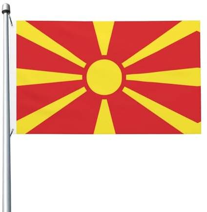 Luxuriöse Flagge Nordmazedoniens, bedruckte Nationalflagge, reißfest, wasserdicht, wetterfest, farbecht, 90 x 150 cm