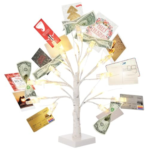 Money Tree Holder Gift, 12 Clear Clips for Photo Cash Lottery Tickets, Desktop Home Decorations for Christmas, Memo, Birthday, Wedding, Graduation