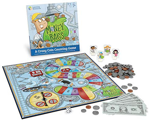 Learning Resources Money Bags Coin Value Game - Classroom Math Games, Financial Literacy for Kids, Play Coins for Kids, Counting Games, Money Board Game