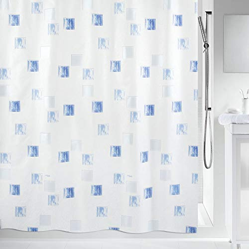 Spirella Anti-Schimmel Duschvorhang - Anti-Bakteriell, waschbar, wasserdicht, Polyester, „Milano“ 120x200 cm Blau Weiß