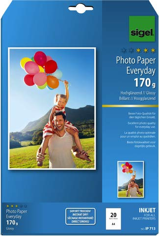 SIGEL Inkjetpapier Photo Paper Everyday, A4, 170 g/m², weiß, hochglänzend (20 Blatt), Sie erhalten 10 Packungen á 20 Blatt
