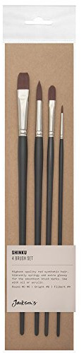 Jackson's Shinku Paint Brush Set Synthetic Bristle Long Handle 4 Pack Art Painting