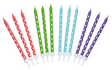 KitchenCraft Sweetly Does It 24 Geburtstagskerzen mit Punkten, Wachs, Mehrfarbig, 10 cm
