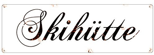 METALLSCHILD Blechschild SKIHÜTTE Vintage Shabby Schild Türschild für Hütte