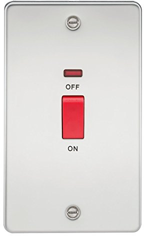 Knightsbridge FPAV8332NPC 45 A 2-Gang Flat Plate DP Switch with Neon Light - Polished Chrome
