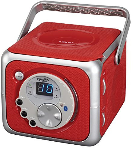 Jensen CD-555 Red CD Bluetooth Boombox Portable Bluetooth Music System with CD Player +CD-R/RW & FM Radio with Aux-in & Headphone Jack Line-in Limited Edition- (Red)