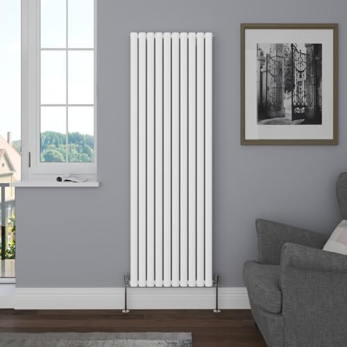 NRG Vertical 1800x590 Oval Column Designer Radiator Bathroom Central Heating Single Panel Gloss White
