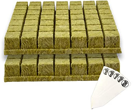 Grodan Rockwool Cubes für Saatgutstarter (98 Hydrokultur-Stecker) + The Hydroponic City Stakes