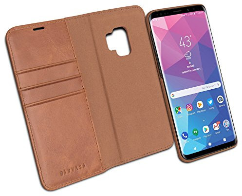 KANVASA Galaxy S9 Ledertasche 2 in 1 Lederhülle Braun Luxus Echtleder Hülle Leder Tasche Flip Cover Ledertasche für Original Samsung Galaxy S9 - Kabelloses Laden Qi mit Case möglich