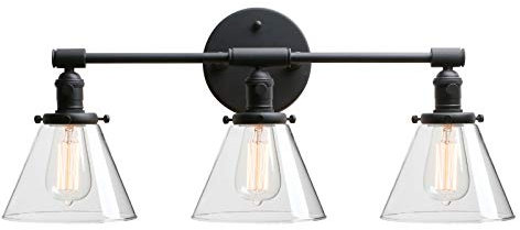 Phansthy 3 Trichter Retro Design Klar Glas innen Wandleuchtung Wandleuchten Vintage Industrie Loft-Wandlampen Antik Deko Design Wandbeleuchtung Küchenwandleuchte (Schwarz Farbe)