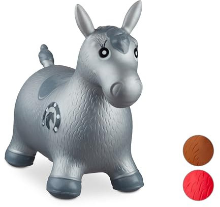 Relaxdays 10024991_111, grau Hüpftier Pferd, inklusive Luftpumpe, Hüpfpferd bis 50 kg, Hüpfpony BPA frei, für Kinder, Hüpfspielzeug