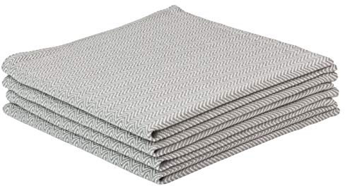 Alphadeco 4 Stück Stoff-Servietten & Geschirrtuch im Modernen Zigzag Fischgrät Design - 44x44cm - 100% Baumwolle (Hellgrau)