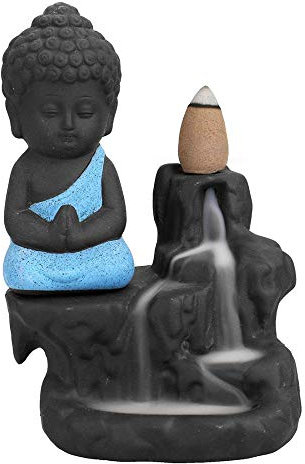 Buddha Handgemachte Wasserfall Weihrauchbrenner, Backflow Weihrauchbrenner Weihrauchhalter für Büro Home Schlafzimmer Yoga Dekoration mit 20 Kegeln (blau)