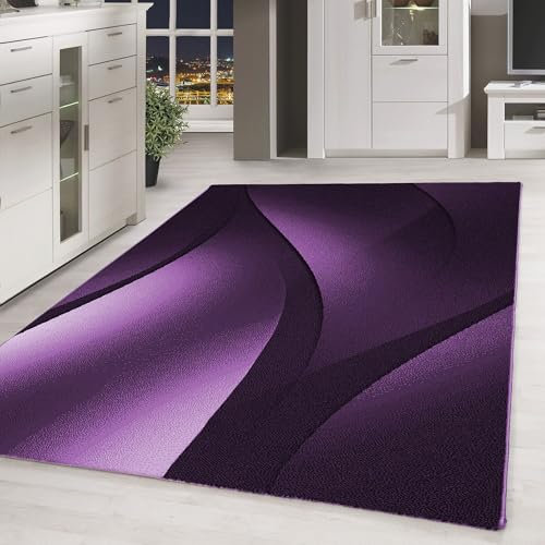 Carpetsale24 Teppich Wohnzimmer Abstrakten Wellen Design Lila Meliert 160 x 230 cm - Kurzflor Teppich Schlafzimmer Pflegeleicht und Extra Weich - Teppich für Küche Esszimmer Kinderzimmer Rechteckig