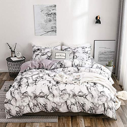 OLDBIAO Bettwäsche Set Weiß mit Marmor Muster, weiche Bettbezug 220x240cm mit Reißverschluss + Kissenbezug 80x80cm*2 für Damen Bettdecke Cover