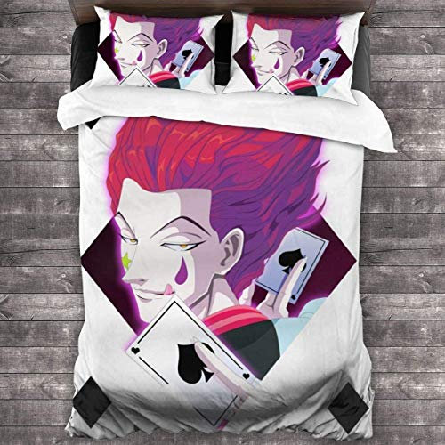 NICHIYO Hisoka Hunter Bettwäsche-Set, Bettbezug und Kissenbezug, Mikrofaser, 3D-Digitaldruck, dreiteiliges Bettwäscheset (39, Einzelbettgröße 135 x 200 cm + 80 x 80 cm)