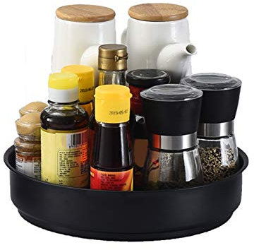 Lazy Susan Drehteller,Edelstahl Gewürz Aufbewahrungshalter Schrank Organizer Für Küche,Bad,Schränke, Kühlschrank,Arbeitsplatten,12 Zoll (Schwarz)